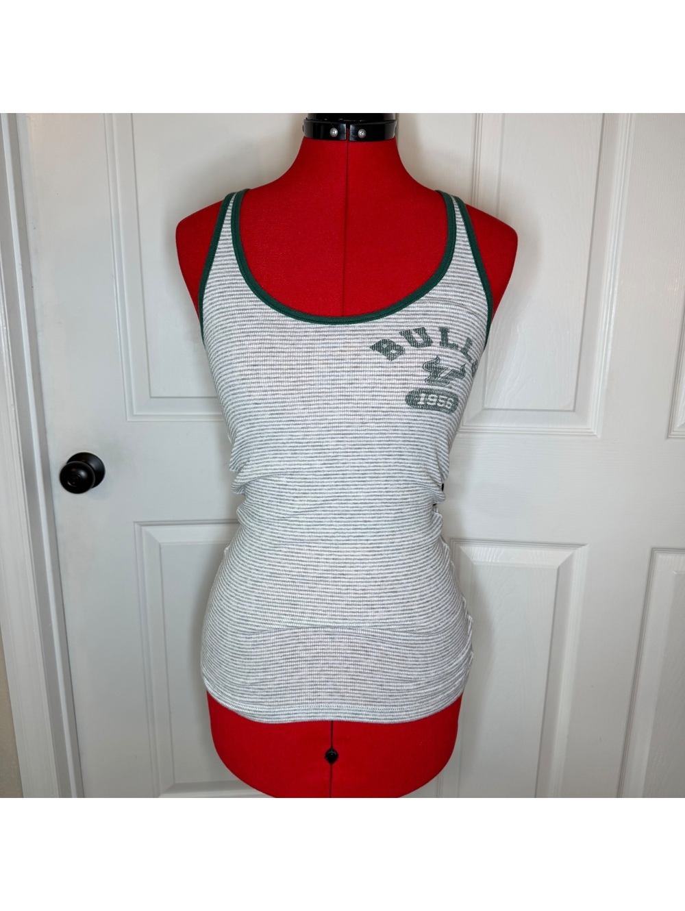 Victoria Secret Pink Y2K USF Bulls College Green White Ribbed Tank Top Womens S